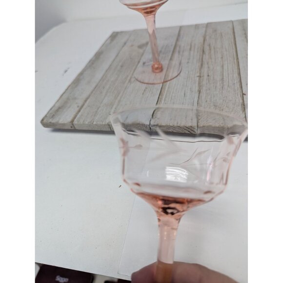 Set of 2 Tiffin Pink Depression Glasses Tall Optic Stemmed Champagne 5 3/8" - Picture 6 of 11